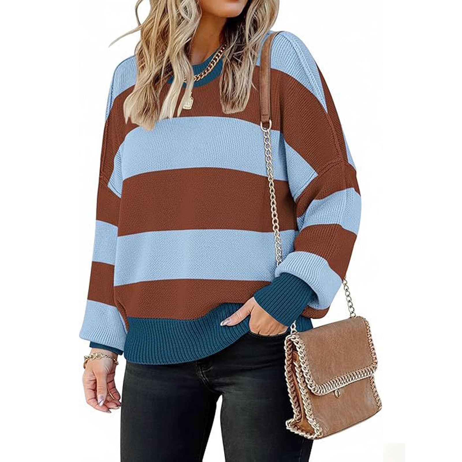 Generico Maglia Donna Casual Oversize Morbida e Calda Maglione Autunnale Invernale per Tempo Libero