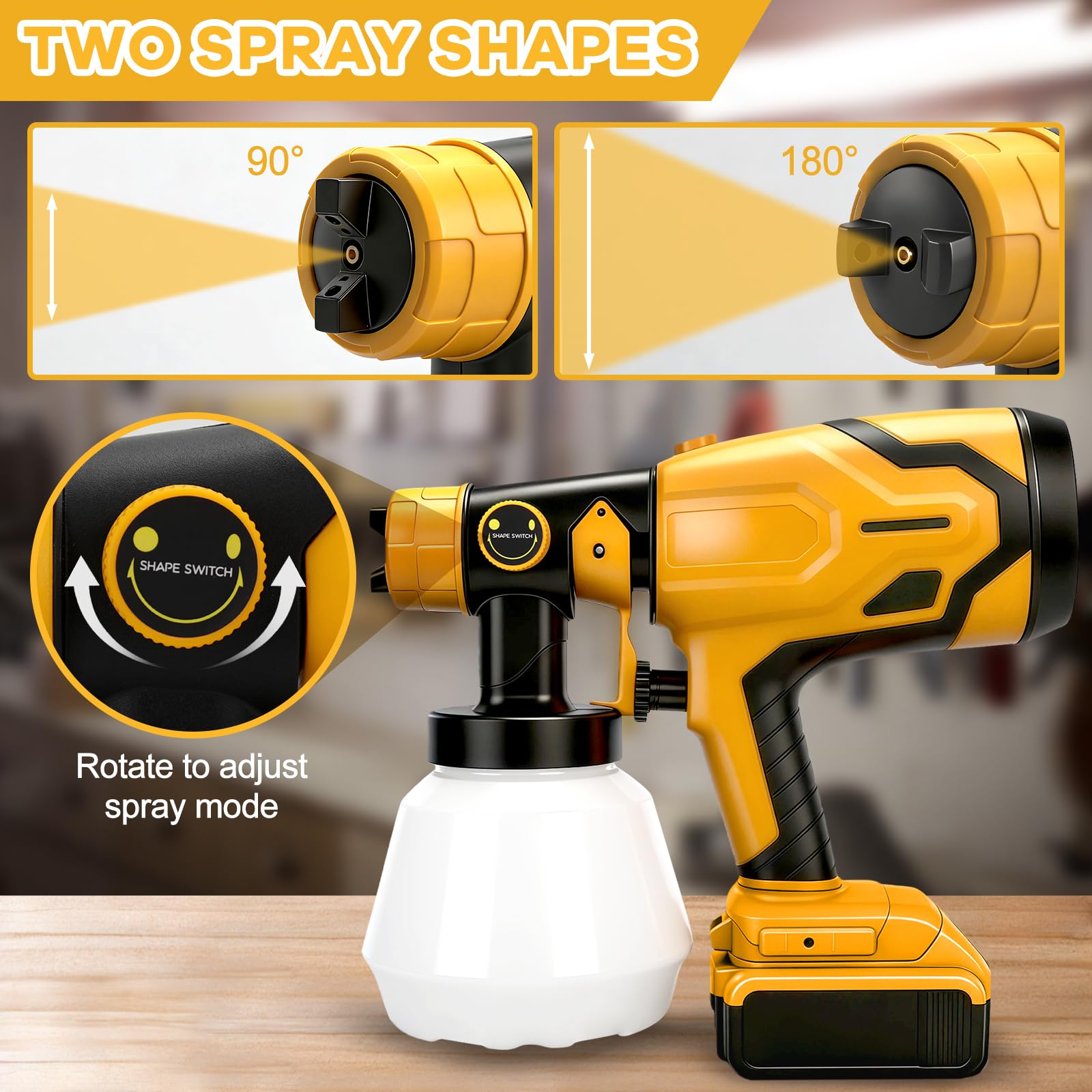 Roadtime Sistema de pulverización de pintura a batería para baterías DeWalt de 20 V (sin batería), pulverizador de pintura de 1000 ml HVLP pistola de pintura con 4 boquillas, pistola de pintura
