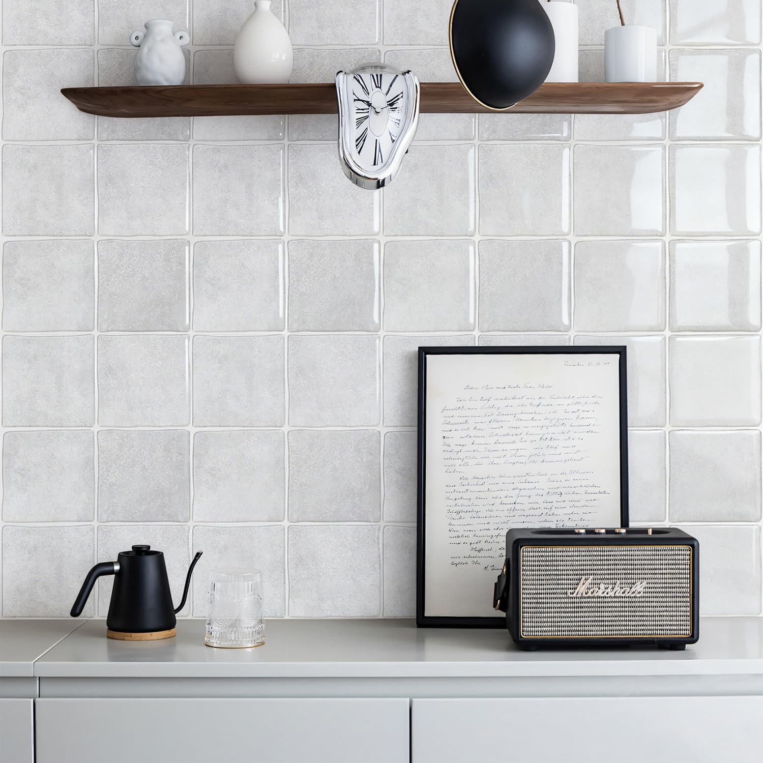 Alwayspon 25.4x25.4cmx10Pcs 3D Vinyl Wall Tile Sticker, Peel and Stick Self-Adhesive Waterproof Splashback Stick on Tile Decals for Kitchen Bathroom Wall, Light Grey