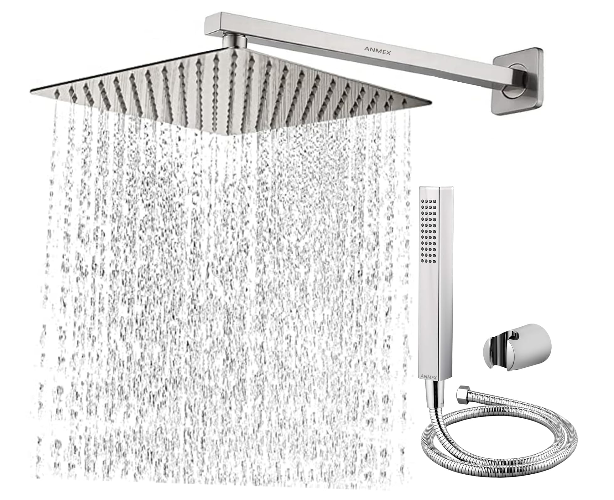 ANMEX COMBO Mirror Stainless Steel 304 Square Ultra Slim High Pressure Rainfall Shower Head for bathroom With Shower Fit Arm & With ARTIC HandShower Set (10X10 (10")+24inch Arm+HandShower Set) (B0CVN6Z19R) Amazon Price History, Amazon Price Tracker