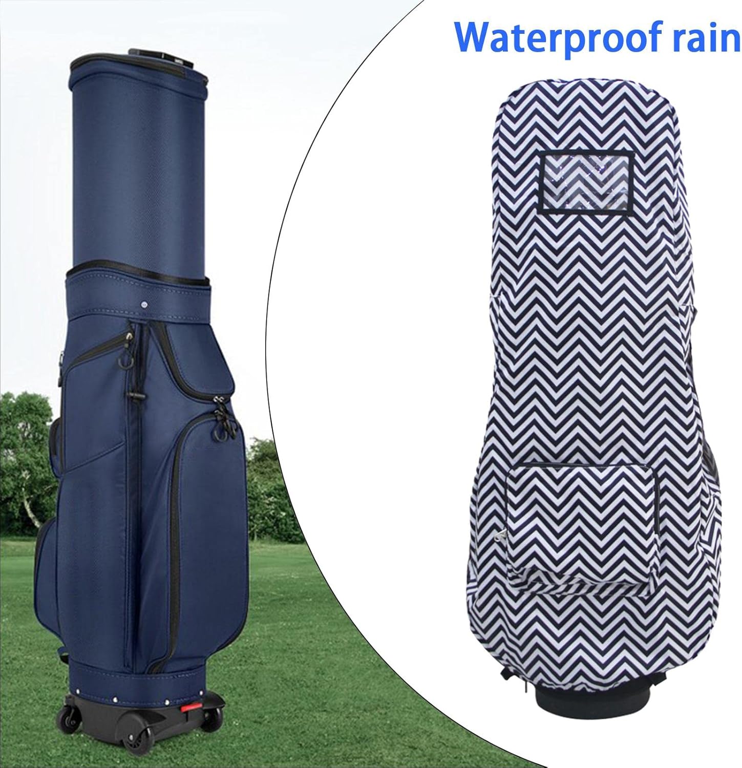 Golf Bag Rain Cover, Weight ion for Golf Clubs, Fits Most Bags & Carts, Wave Pattern Design, Outdoor Accessories for Men Women Golfer Equipment - Black