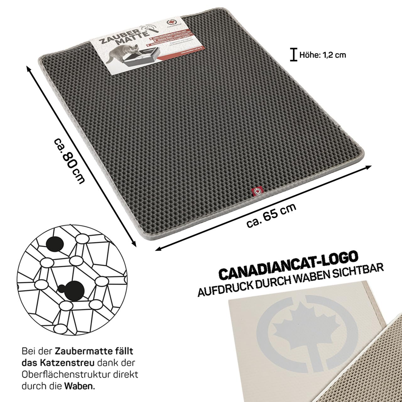 CanadianCat Company | Katzenklo Matte groß XXL, Katzenstreu Matte, Vorleger für Katzentoilette, Katzenmatte, Katzenstreumatte, anthrazit, 80 x 65 cm