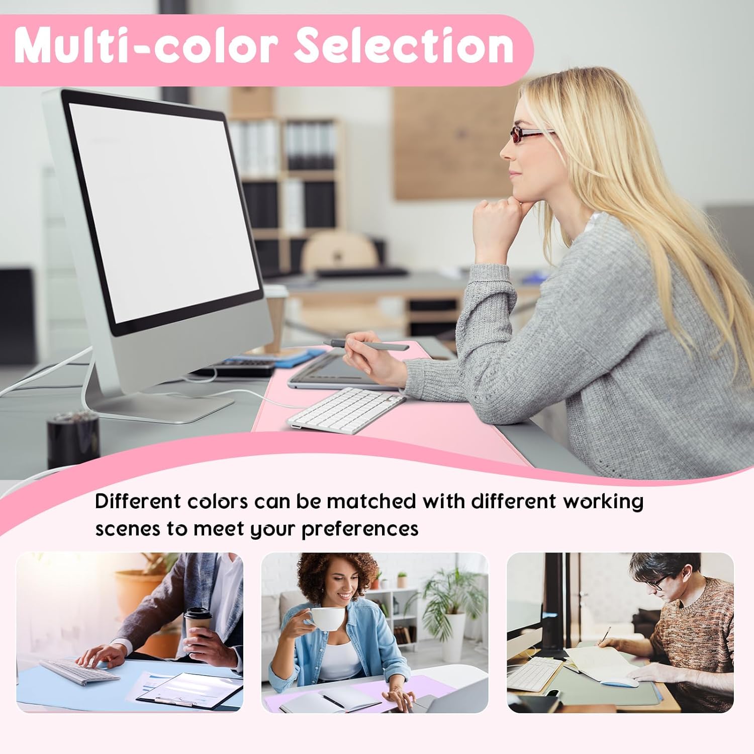 Konohan Heated Desk Pad Warm Mouse Pad, 5 Heating Level & 4 Hour Auto Shut-Off, PU Leather Warm Mouse Mat Heating Keyboard Gaming Mice Warmer Mat Only Supports 110v(Pink Color,31.5" X 13")
