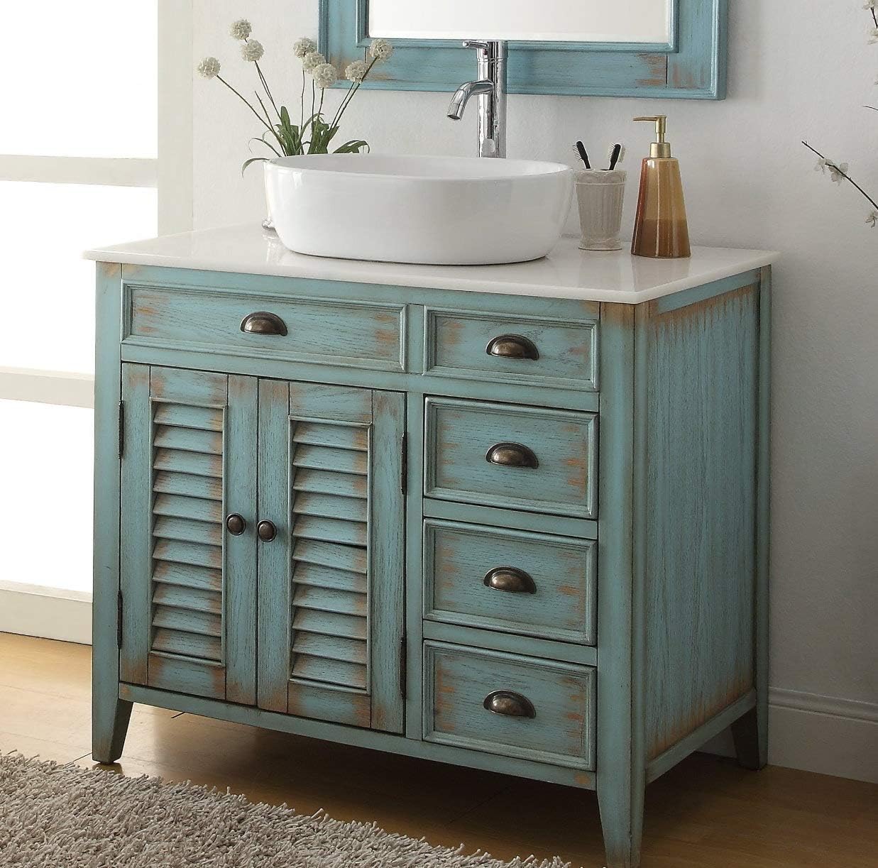 Distressed White Bathroom Vanity Rispa