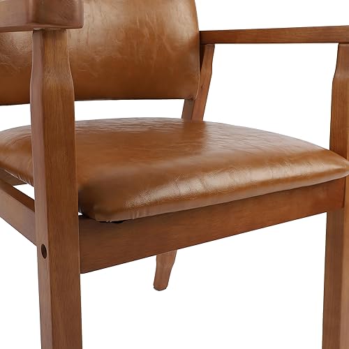 Miniatura 20 de NOBPEINT Mid-Century - Silla auxiliar de comedor con asiento de piel sintética en color negro, sillón en nogal, juego de 2 Negro