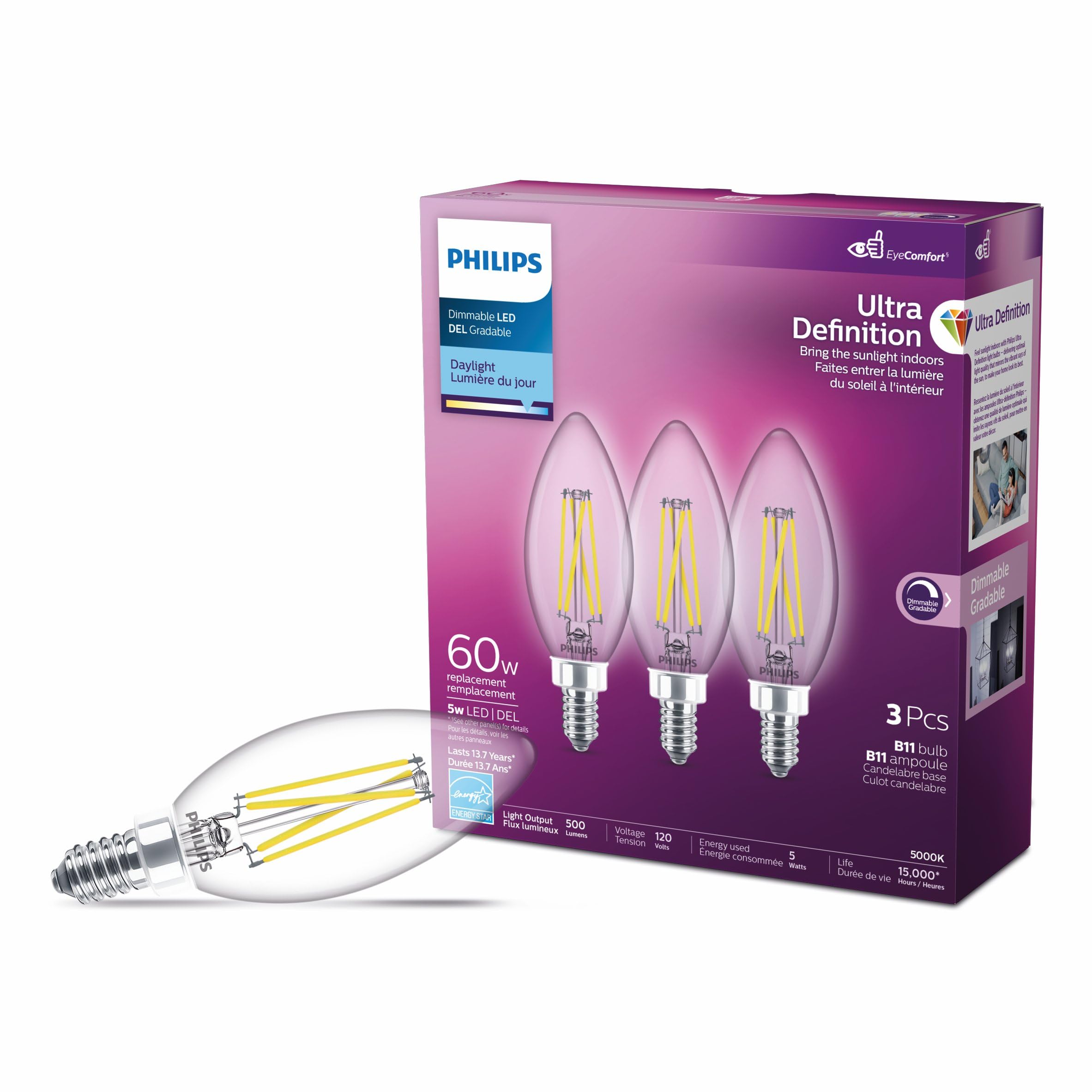 LOT De 3 Ampoules PHILIPS 60W - Standard - Occasion (état De Démonstration Ou Léger Usage)