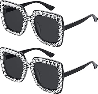 STORE 2508 Retro Blingy Rhinestone Sunglasses Bling Oversized Glitter Eyeglasses for Party Disco Theme