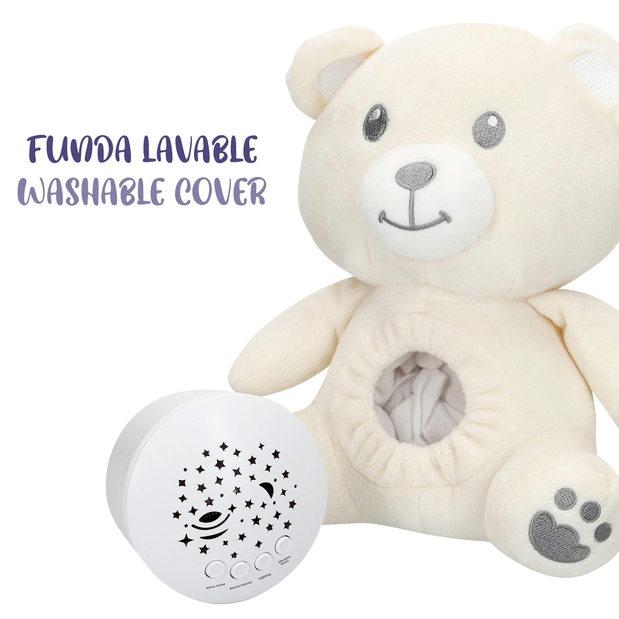 COLORBABY Genial Baby Proyector Estrellas, Osito, 25 cm, Luz Nocturna y Temporizador, Peluche quitamiedos Infantil, con Sonidos y Ruido Blanco bebé, Regalo recién Nacido, Regalos para bebés (34034)
