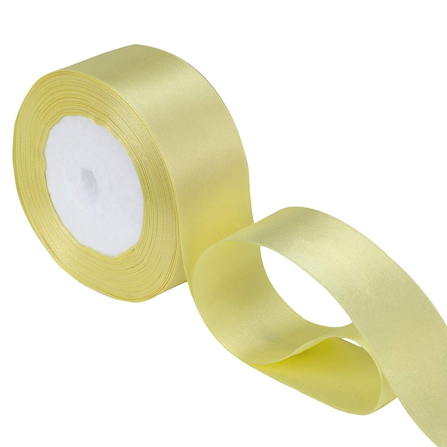 Trimming Shop Canary Ribbon Roll - 25mm x 25 Metres - Double Sided Satin Brightly Coloured - 100% Polyester - for Gift Wrapping, Decorating, Arts and Craft - Machine Washable — image 1