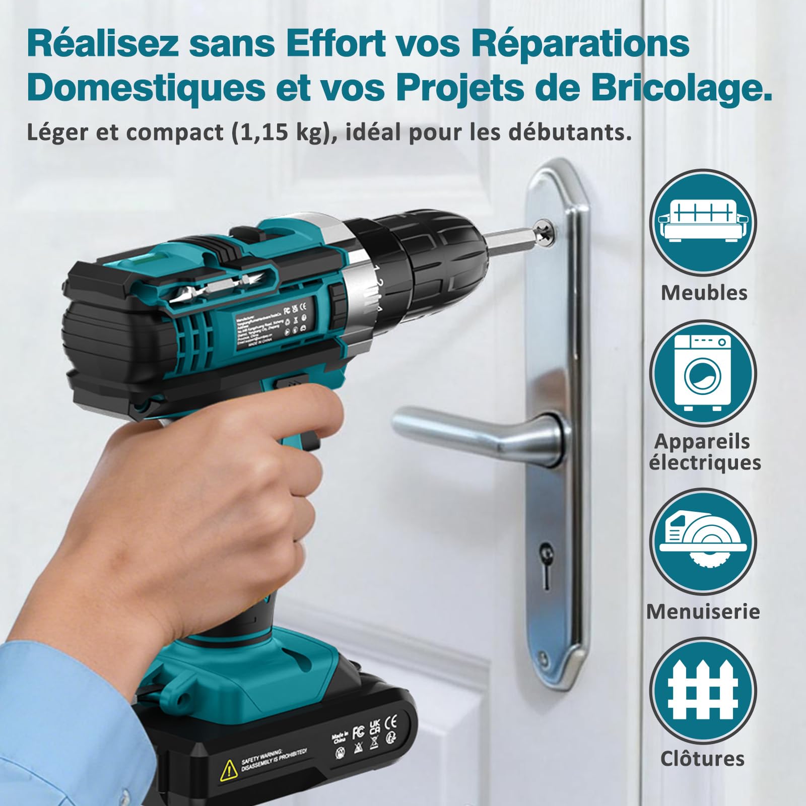 Sundpey Visseuse Devisseuse Sans Fil 21V - Perceuse Visseuse Sans Fil avec 2 Batteries 2,0Ah, 1500RPM 45Nm Max Visseuse Electrique, 2 Vitesses, 18+1 Réglages de Couple, LED, pour Bricolage à Domicile