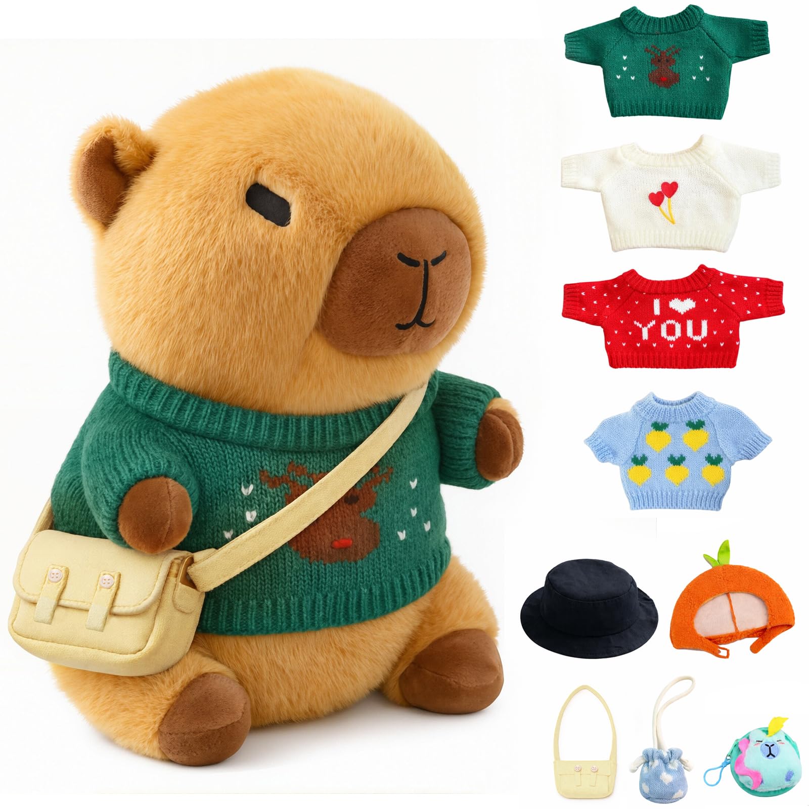 10.2" Brown Capybara Plush Toy with 9 Clothes and Accessories Super Soft Capybara Stuffed Animal for Kids Girls Boys (Pink Capybara) — view 12