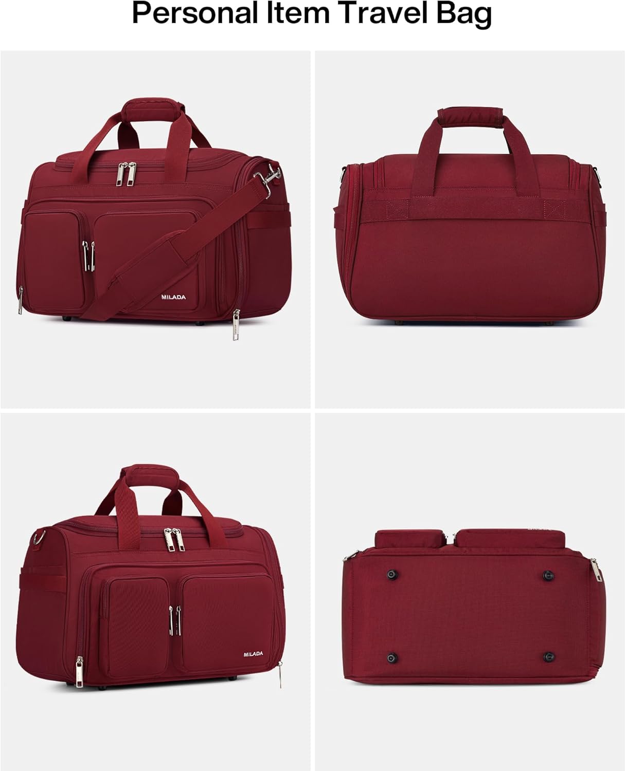 MILADA Underseat Carry On Luggage Bags for Travel Lightweight Foldable Carry On Bags for Airplanes Small Duffle Bag for Men Women TSA Approved Underseat Bag Travel Tote Bags, Burgundy - Image 9
