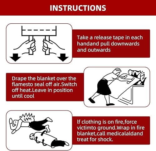 Miniatura 6 de QUINIVER - Manta de emergencia contra incendios (paquete de 4) + 4 ganchos y 1 guante, manta de extinción de incendios para cocina, manta de fuego