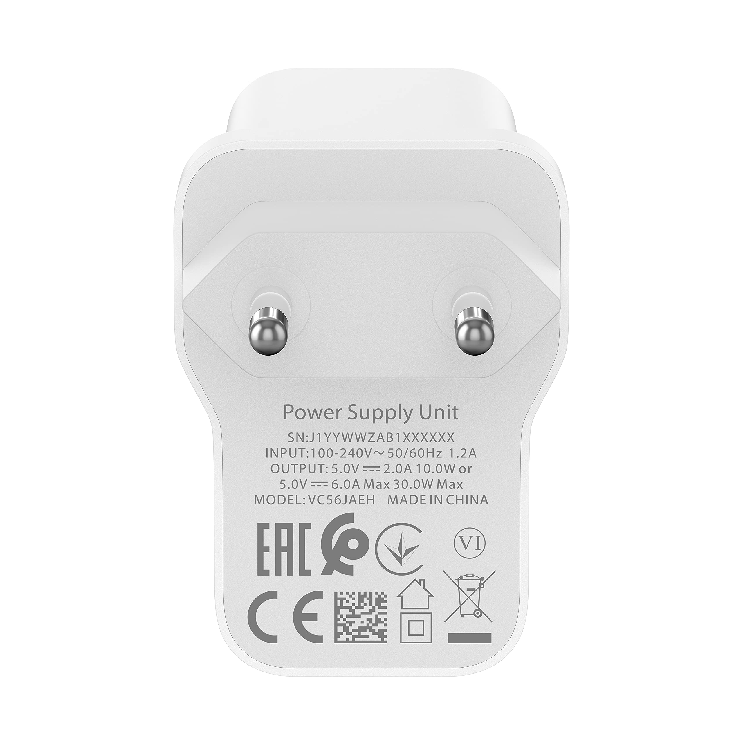 OPPO Charger ORIGINALE Caricabatterie da muro Wired USB con tecnologia SUPERVOOC, ricarica rapida in bassa tensione da 5Volt per erogare 30W di potenza, Colore Bianco