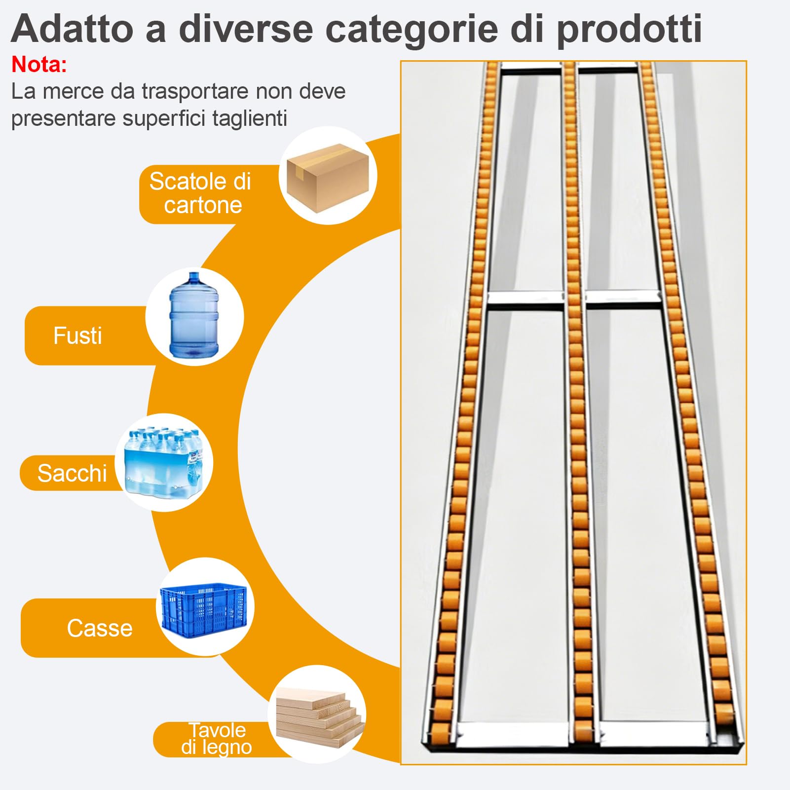 HJZALMI Trasportatore a Rulli a Gravità Robusto, giallo, 35x100cm | rulli ABS resistenti, pratico per trasporto carichi leggeri, ideale per magazzini, officine e linee di imballaggio