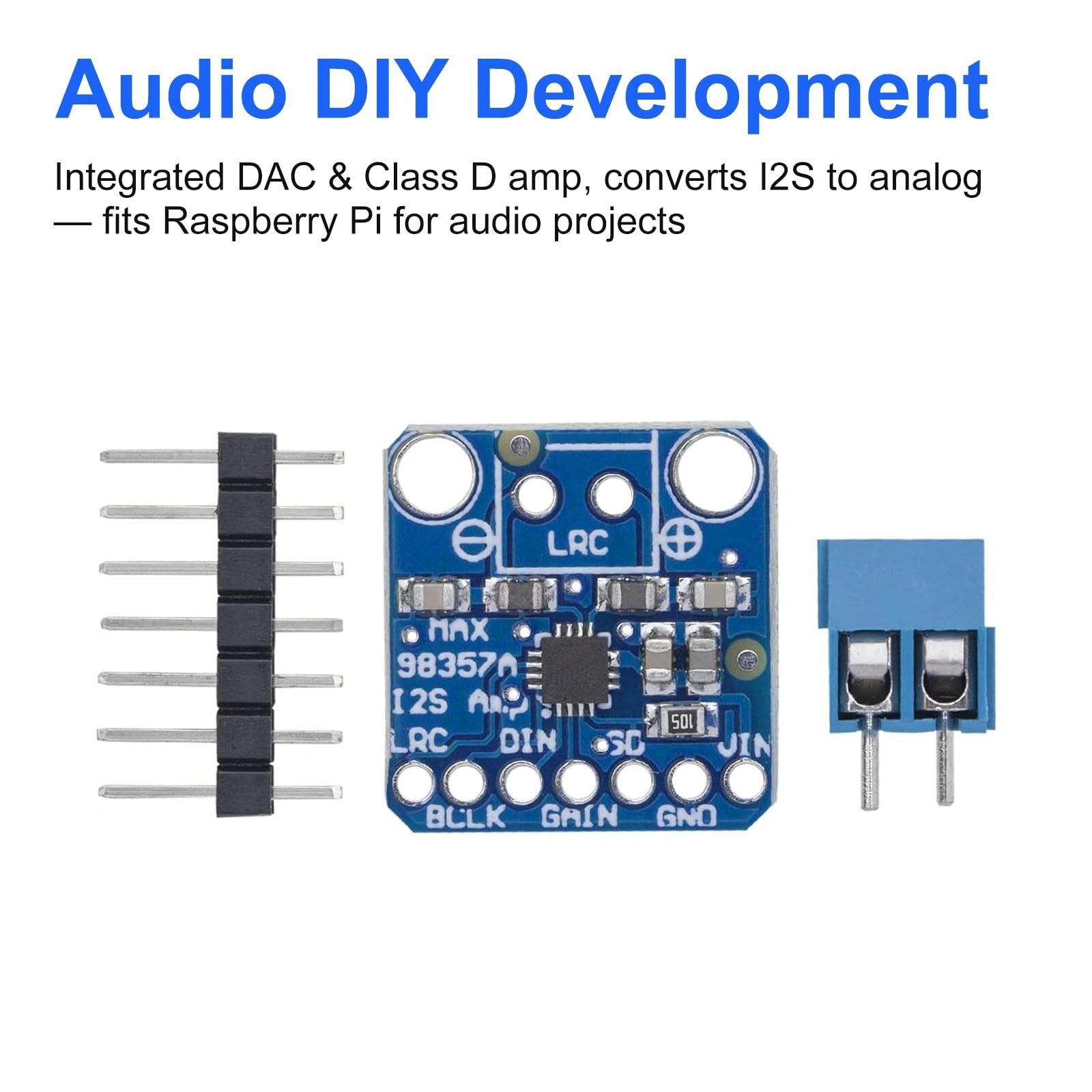 HENGBIRD MAX98357A I2S moduł wzmacniacza, 19 x 18 mm Mono DAC Breakout Board, bezfiltrowy wzmacniacz audio klasy D, 3 W, wejście cyfrowe 5 V, do projektów audio Raspberry Pi ESP32, 3 sztuki