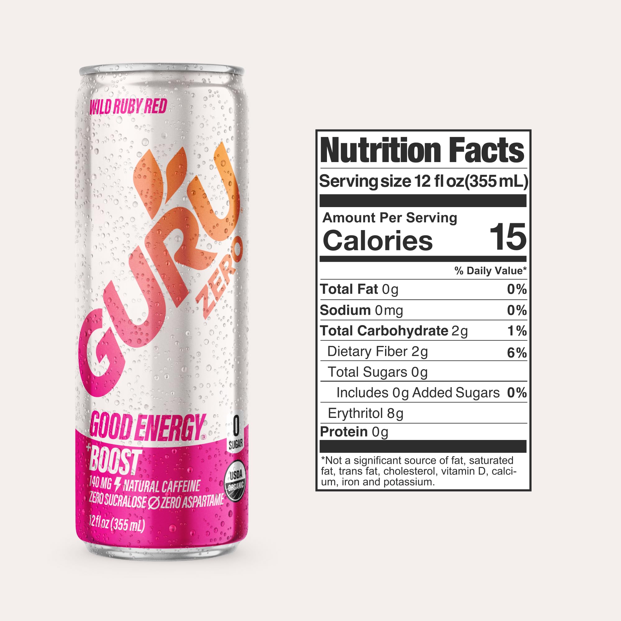 Amazon.com: GURU Zero Sugar Organic Energy Drink, Ruby Red, 12 Fl