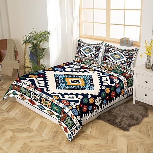 Miniatura 3 de jejeloiu Southwestern - Juego de ropa de cama tamaño matrimonial, diseño geométrico para niños, adolescentes, decoración tribal, juego de funda de