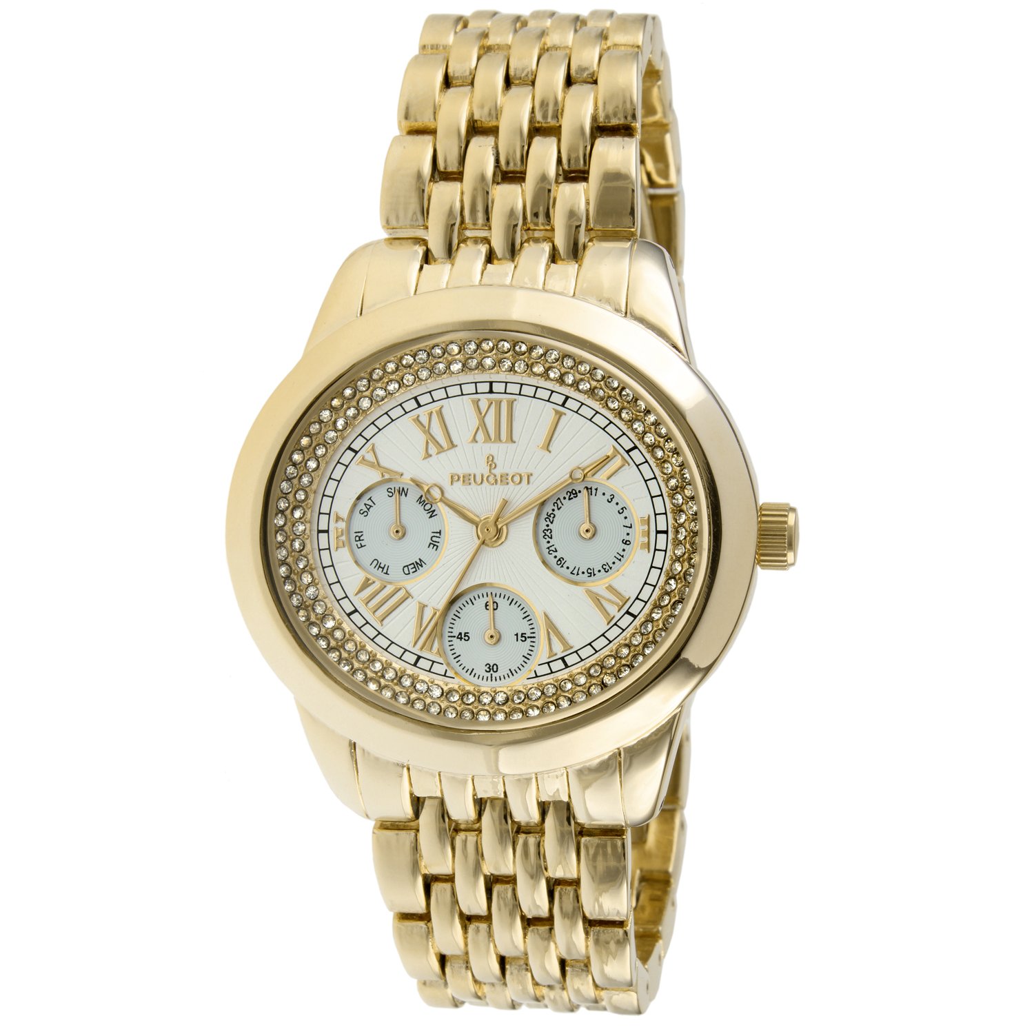 Peugeot7089G Women's Crystal Accent Gold-Tone Multifunction Watch