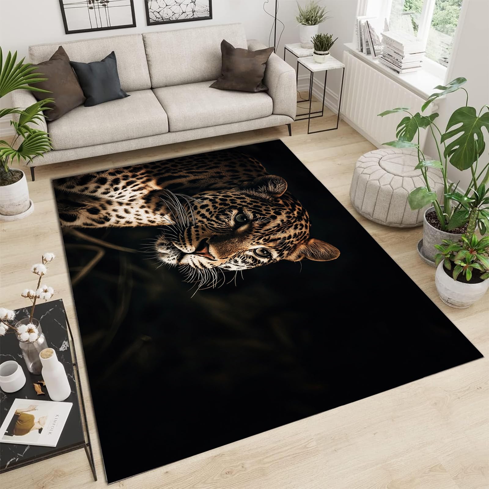 Tapis de salon lavable antidérapant à poils courts doux et moelleux