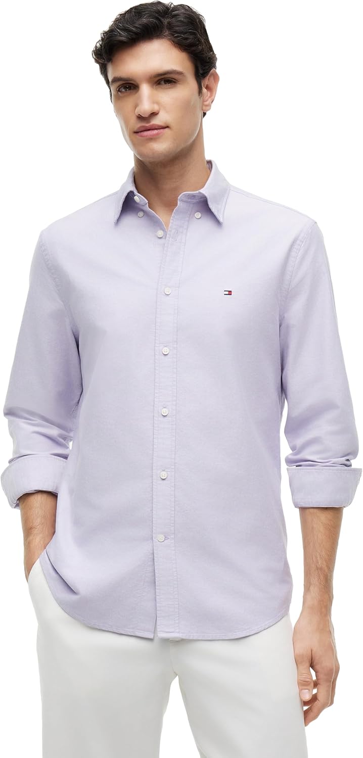 Tommy Hilfiger Men's Long Sleeve Oxford Shirts in Regular Fit, Men's Button Down Shirts, Also Available in Big and Tall