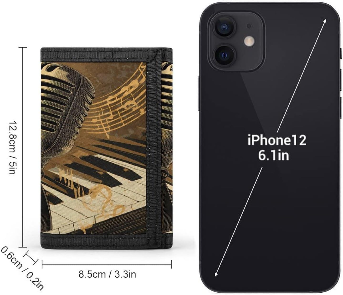 Vintage Microphone And Piano Trifold Slim Wallet Front Pocket With Money Clip And ID Credit Card Slots For Travel Work