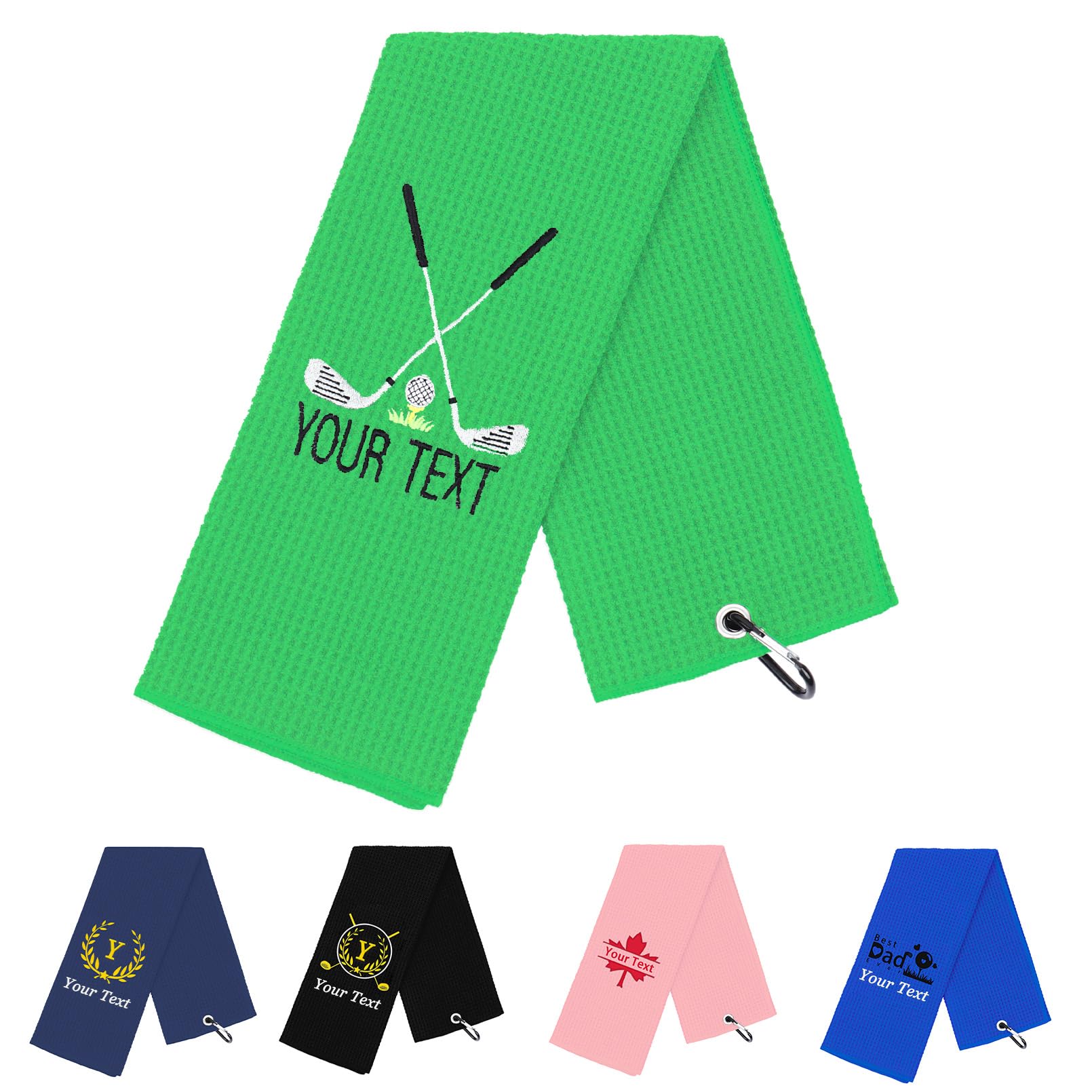 NGTSFLY Personalised Embroidered Golf Towels Funny Golf Towel Gifts for Women Men Golf Ball Towel for Golf Bag with Clip Waffle Weave (Green)