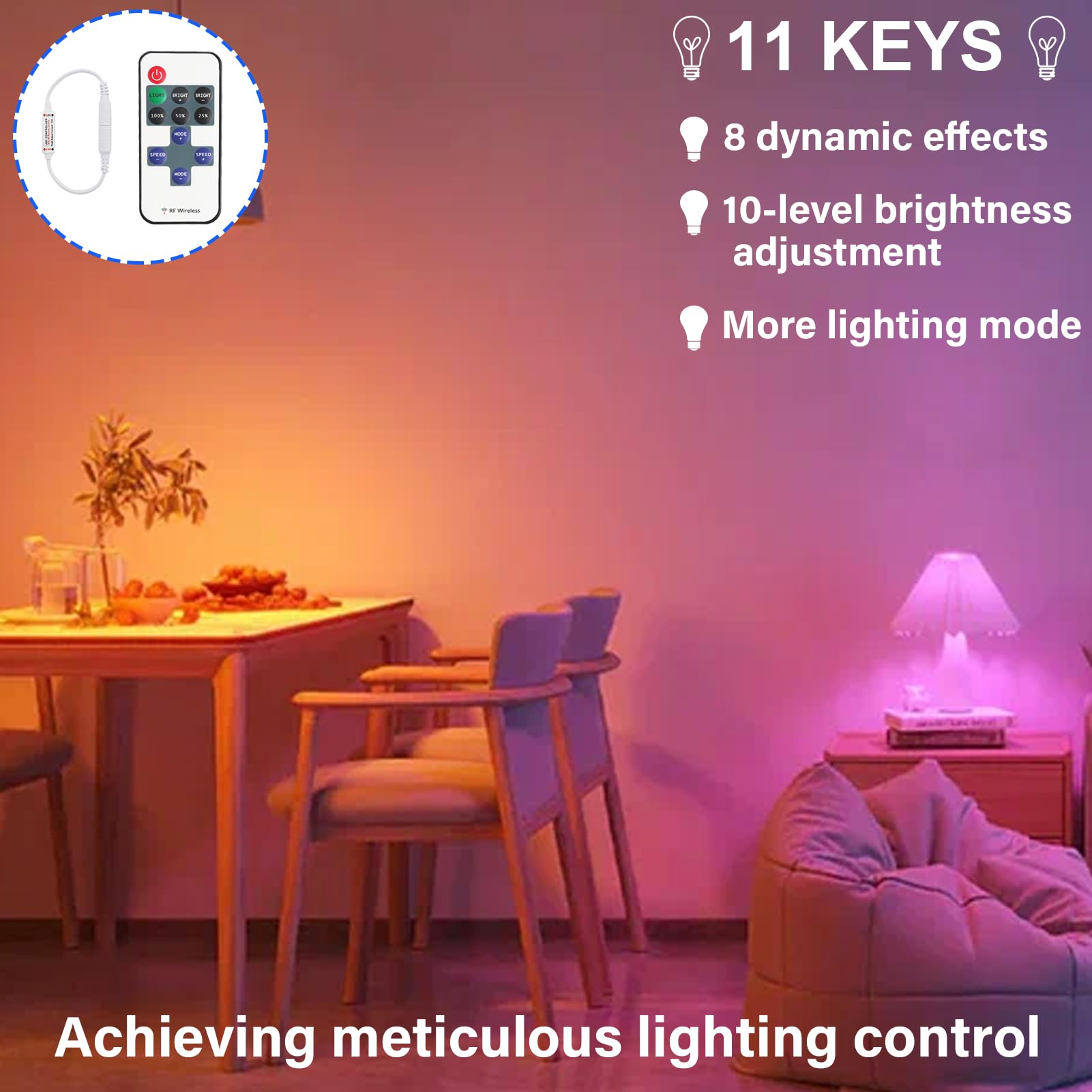 Ebksqs Controlador RF11 con Cable DC 5V-24V 5A - Regulador Intensidad Tira Monocromática - Mando a Distancia para Cinta SMD 3528 2835 (Blanco) - 4