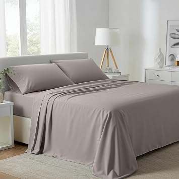 Carressa Linen 100% Egyptian Cotton King Size Sheets Set - 800 Series Tulips Collection Egyptian Cotton Sheets King Size (4 PC, Taupe), 16" Deep Pocket Sateen Weave Luxury Bed Sheet