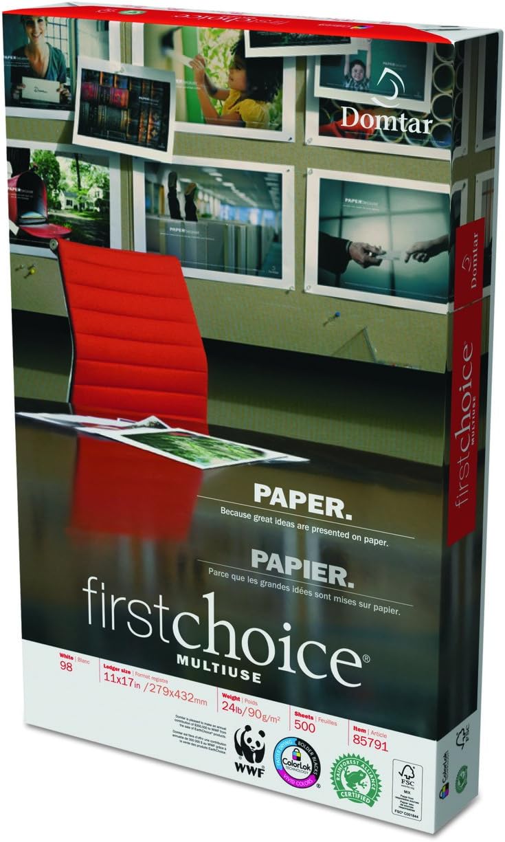 Weyerhaeuser Company First Choice Copy Paper, 98 Brightness, 24 lb, 11 x 17 Inches, Bright White, 500 Sheets per Ream (85791)