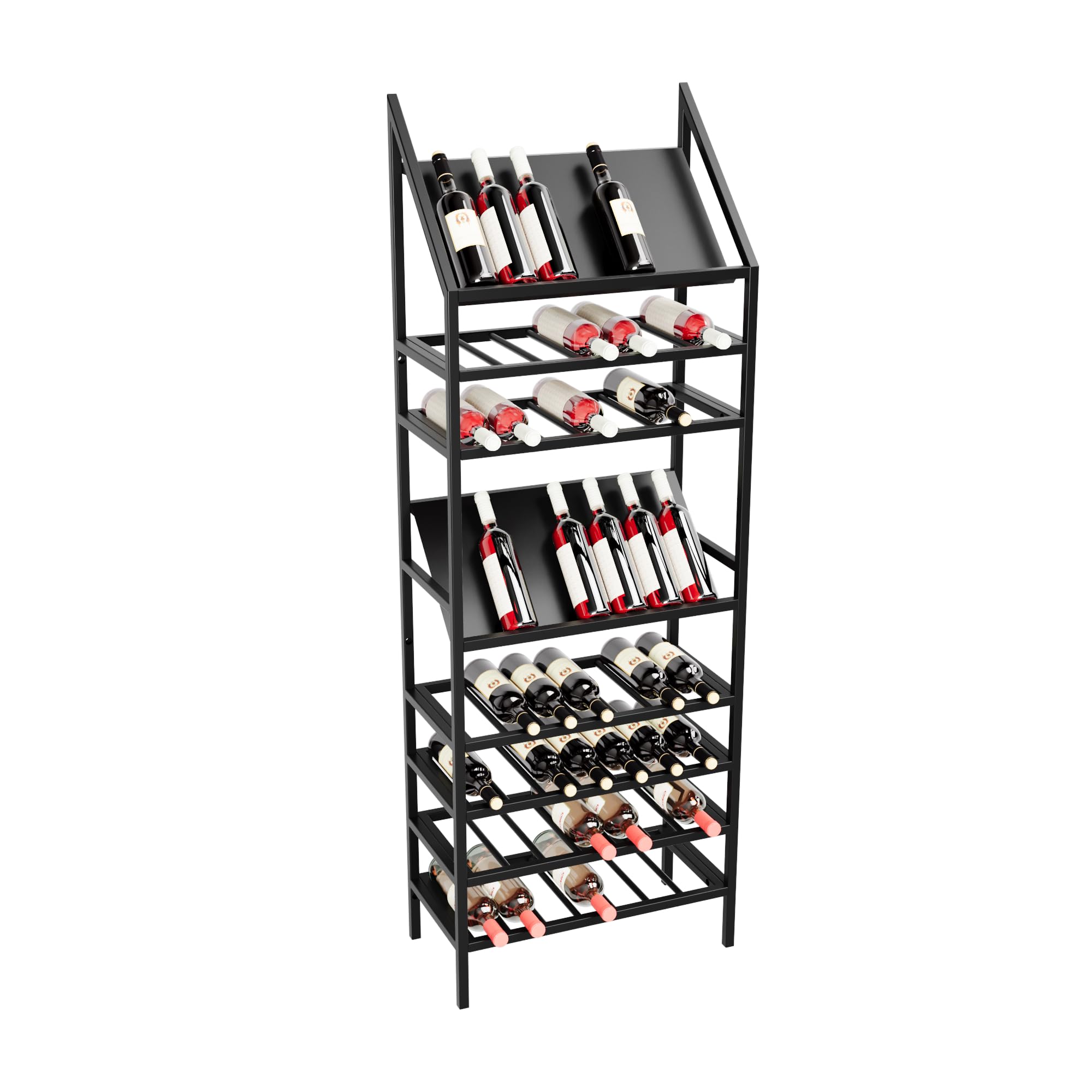 Botellero de metal para 56 botellas de vino, diseño robusto, soporte para cocina, sótano o bar, color negro, 170 x 30 x 60 cm