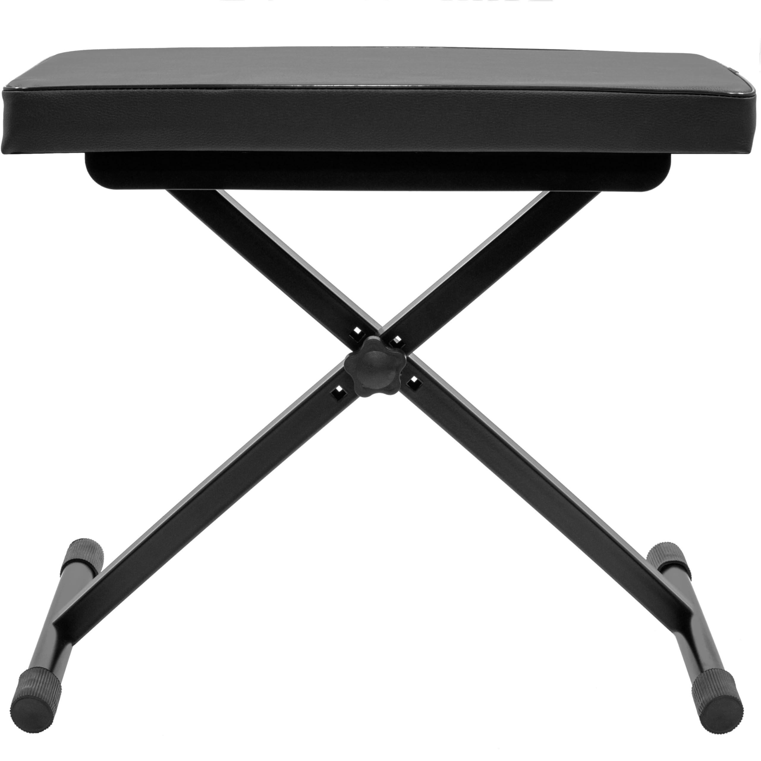 Banc de clavier en X Simili cuir noir BoomToneDJ ST-1 Hauteur réglable de 48 à 60cm Banquette pour piano pliable. Très confortable. Assise 510 x 250 mm.