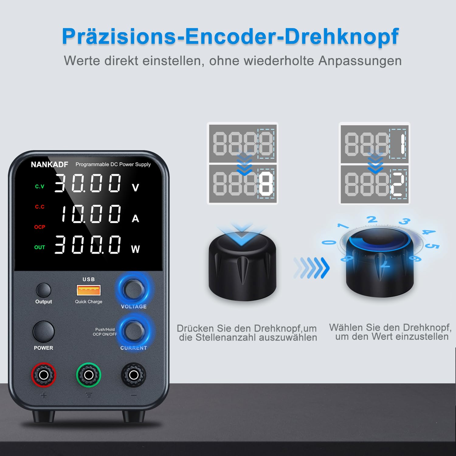 Labornetzteil (0-30V,0-10A),DC Regelbar Netzgerät mit 4-stelliger LED-Anzeige (Gebereinstellknopf/Ausgangsschalter)