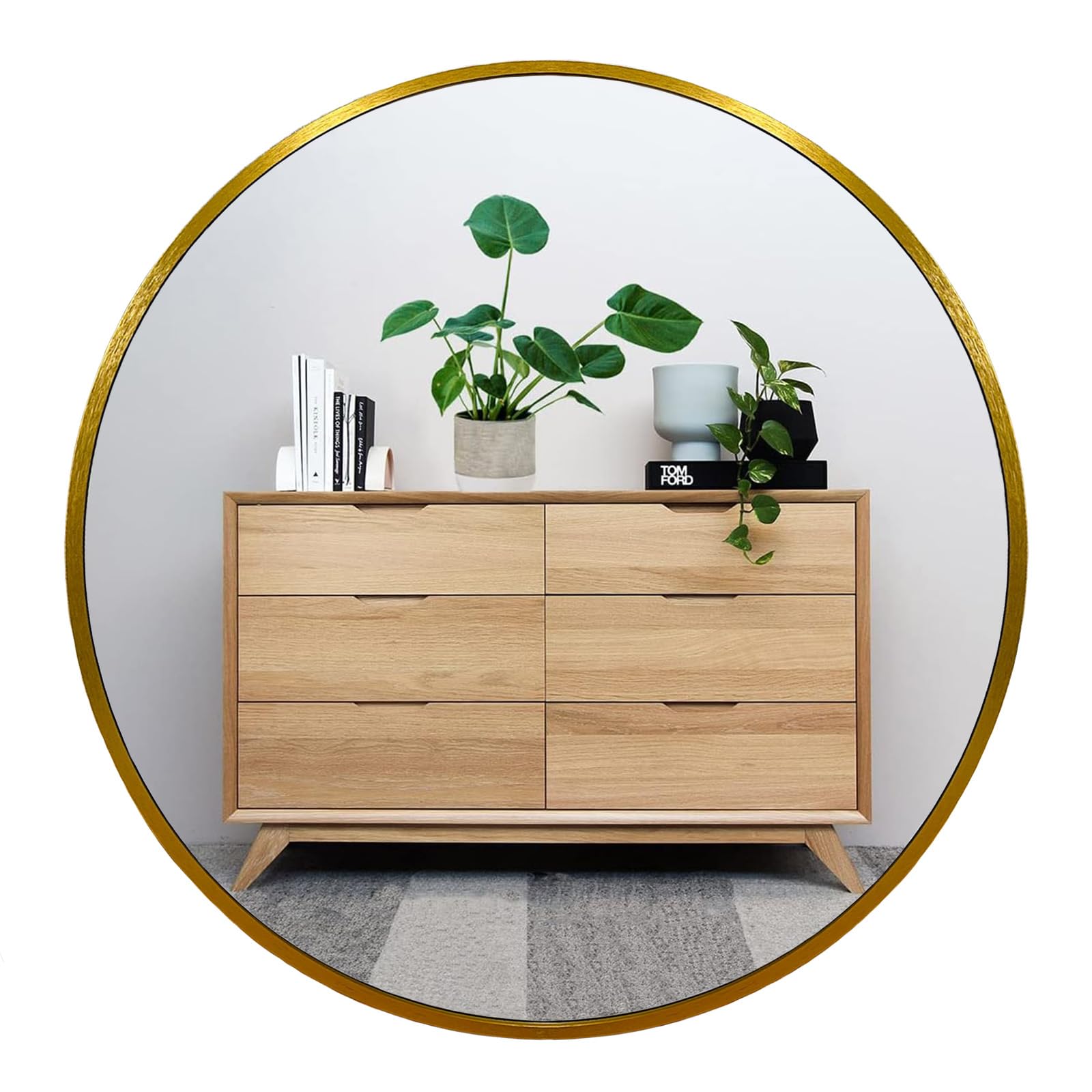 Oruii Round Mirror, 20 inch Glold Circle Mirror, Bruhsed Gold Metal Frame
