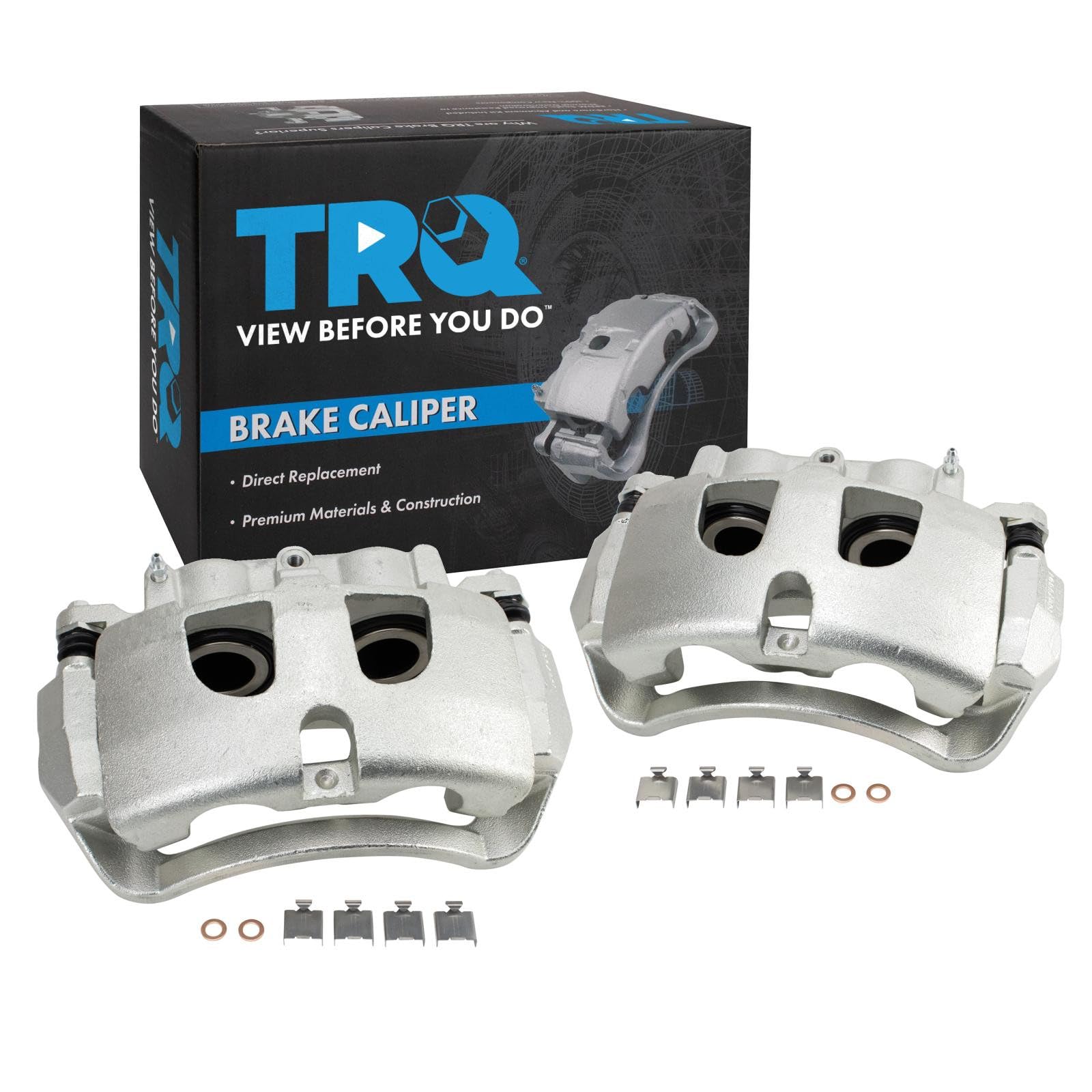 TRQ Front Brake Caliper Set Zinc Coated Brackets