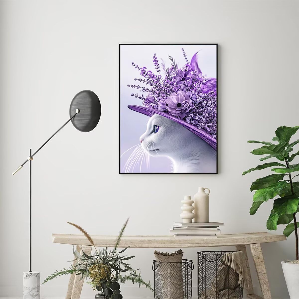 Dipingere con i Numeri Gatto, Paint by Numbers Adulti Fiore, Fai da te Creativi Adulti Quadri da Dipingere Numerati Kit per Decorazione Della Parete di Casa, Regalo 70x95 cm Nessuna cornice 30-Y