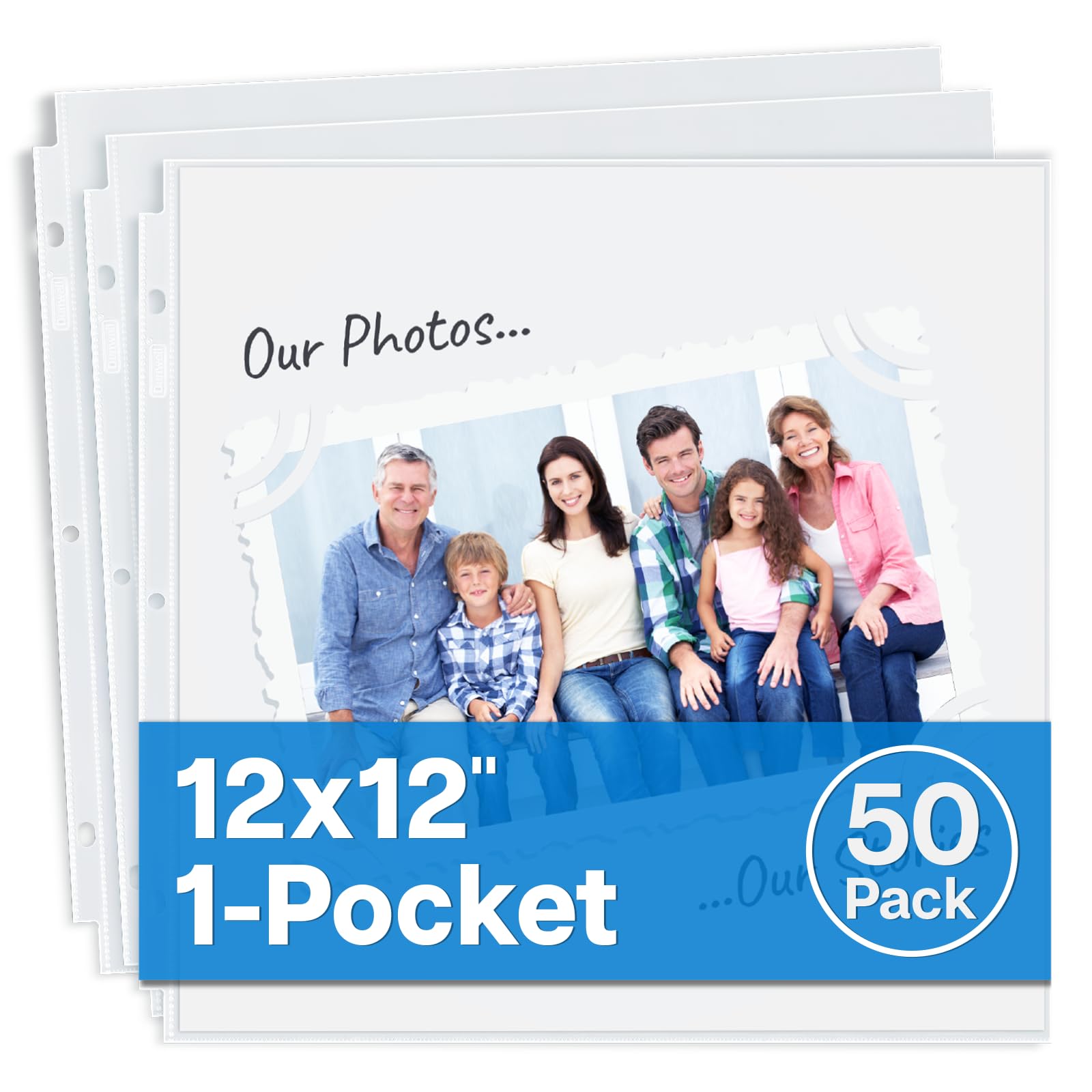 Dunwell Scrapbook Refill Pages 12x12 - (50 Pack) Super Heavyweight, Fits 3 Ring Scrapbooking Binders 12 x 12, Standard 12x12 Photo Album Refill Pages, Sheet Protectors, Paper Inserts Not Included โ image 1