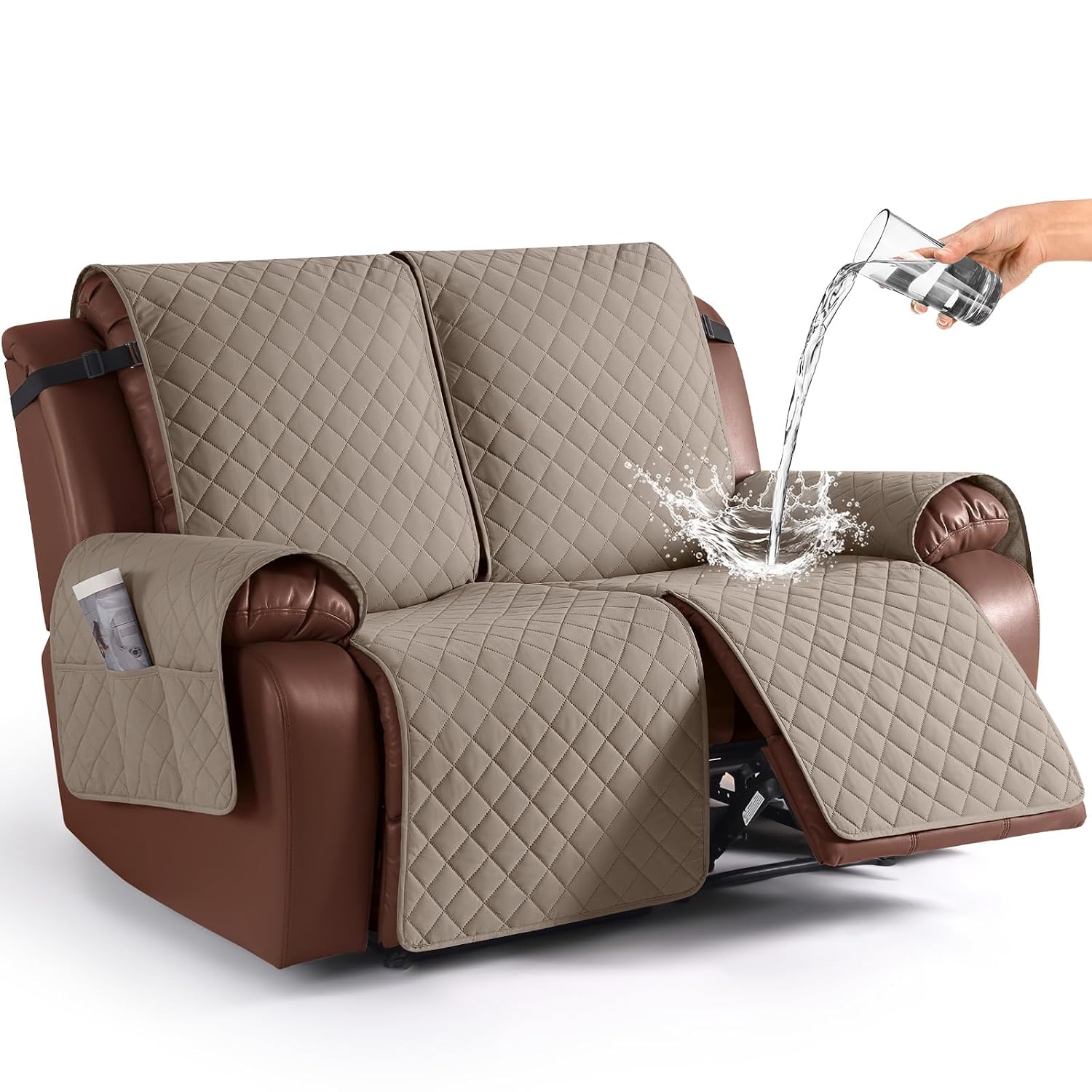 KinCam Waterproof Loveseat Recliner Cover, Non-Slip Reclining Couch Covers for 2 Seat, Recliner Sofa Cover Furniture Prote