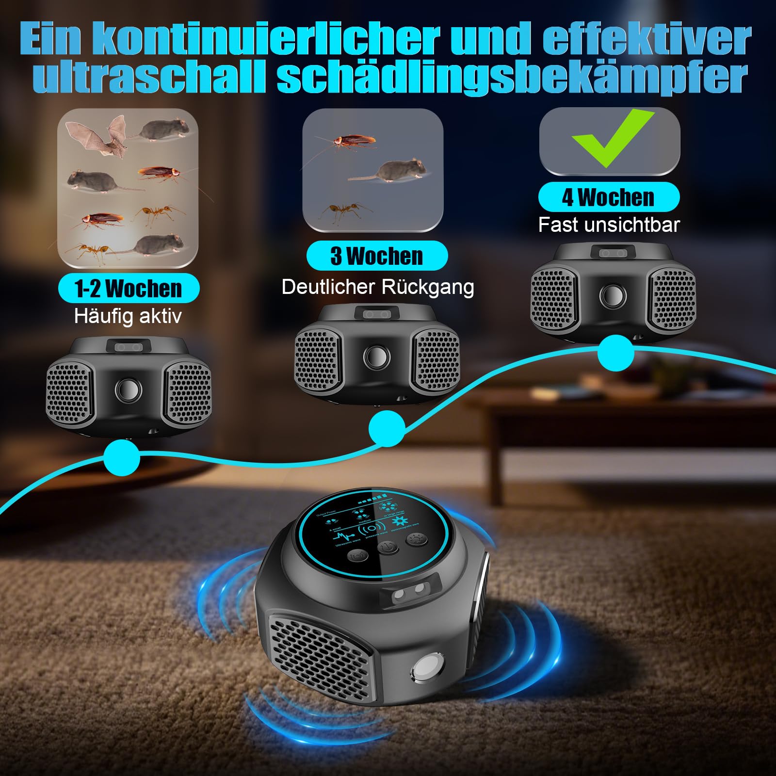 Ultraschall Maus und Ratten 360°, Ultraschall Mäuseabwehr mit Stecker, Mäuseabwehr Rattenabwehr mit Ultraschall, Ultraschall Gegen Ratten für Nagetiere, Mäuse, Eichhörnchen, Spinnen, Plötze