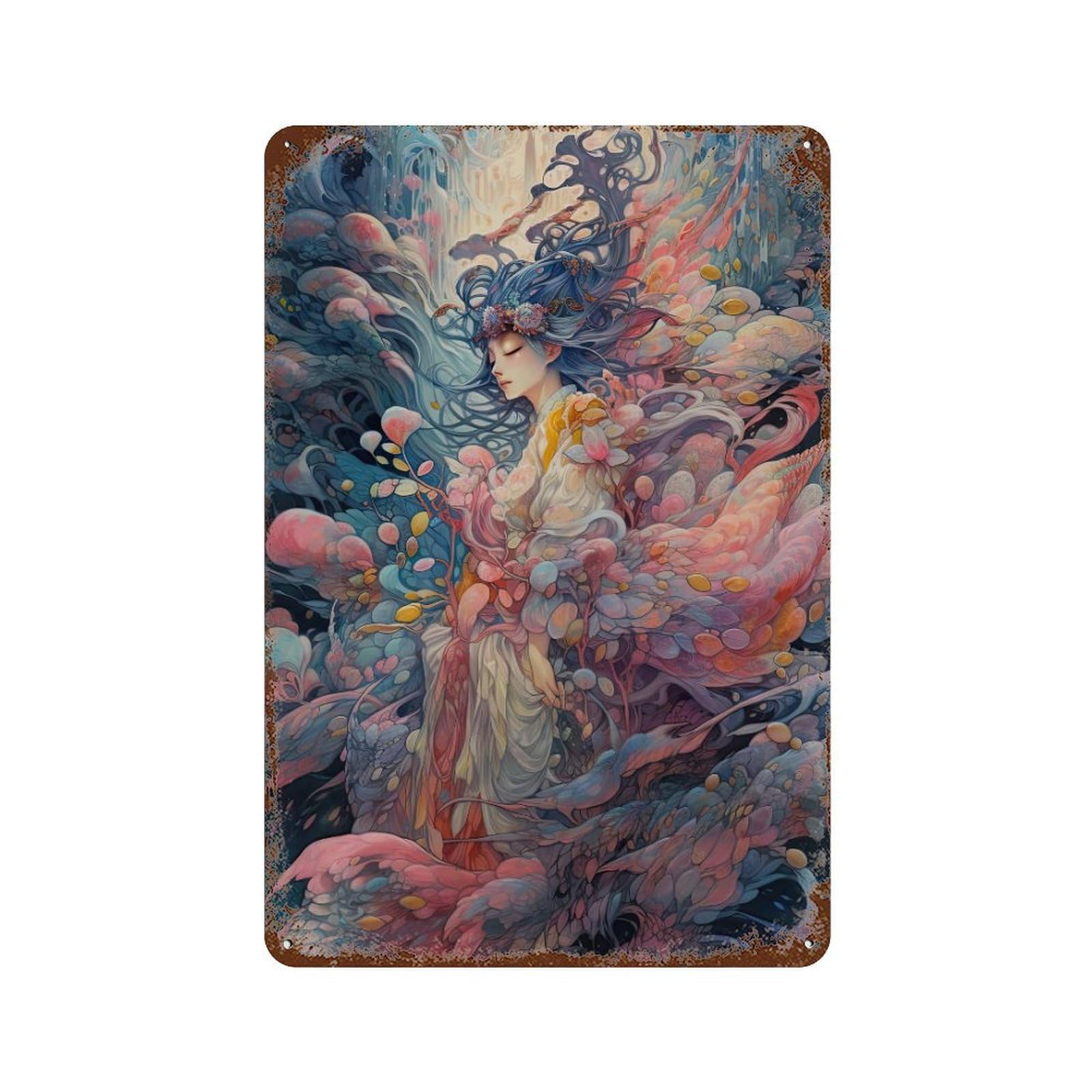 Fantasy Artwork Ethereal Beauty Aged Metal Wall Plaque 11.8"x7.9", for Office, Studio And Wall Decor, Novelty Wall Decor