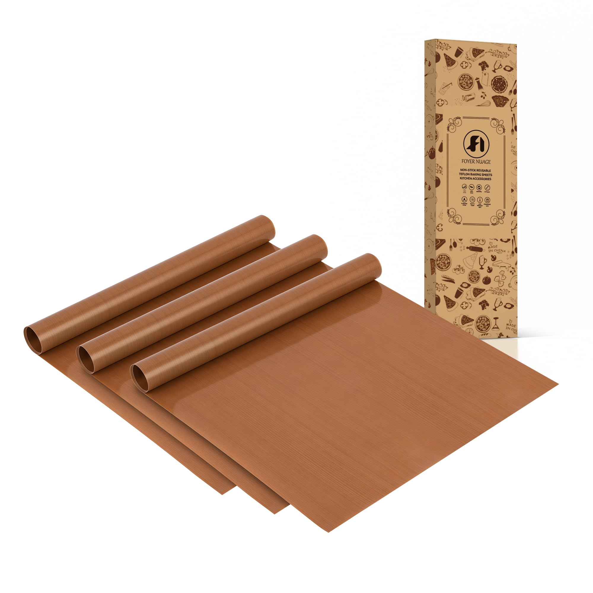 3Pcs Reusable Teflon Parchment Paper Baking Sheets, 12x16 inch Baking Paper, Non-Stick, Non-Toxic, Heat Resistant