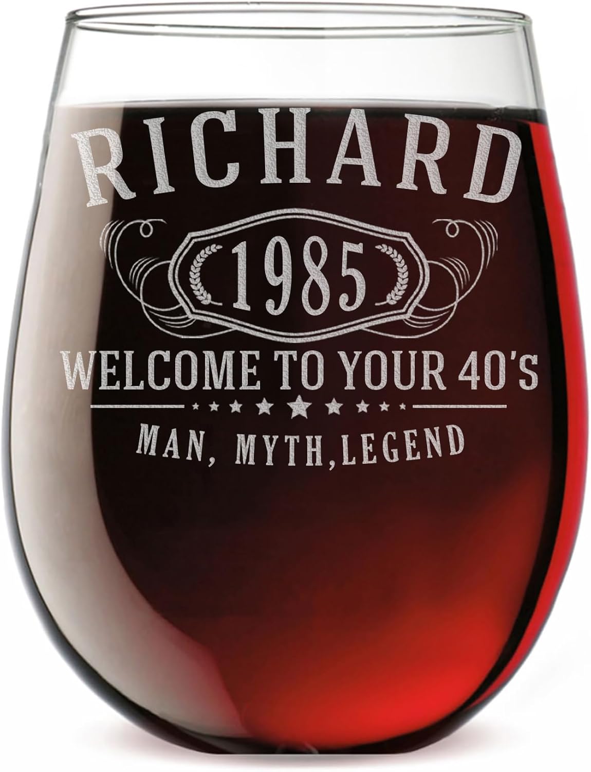 Personalized Etched 17oz Stemless Wine Glass - Customized Gifts for Women, Unique Custom Name Happy 40th Birthday Gifts for Mom Sister Adult Daughter, Turning Years Old for Her, Bday Party, Bernard