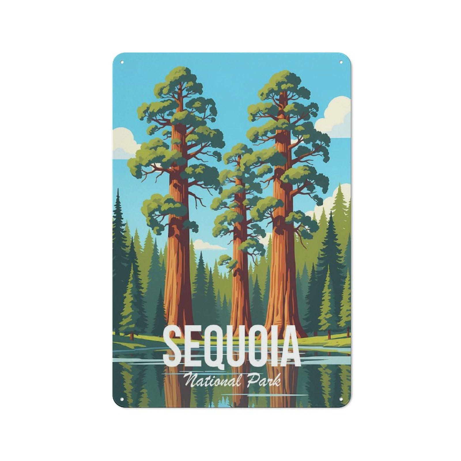 Junmoney Sequoia National Park Retro Metal Wall Sign 30X20cm Featuring For Hallway Wall, For Garage, Workshop And Man Cave Decoration
