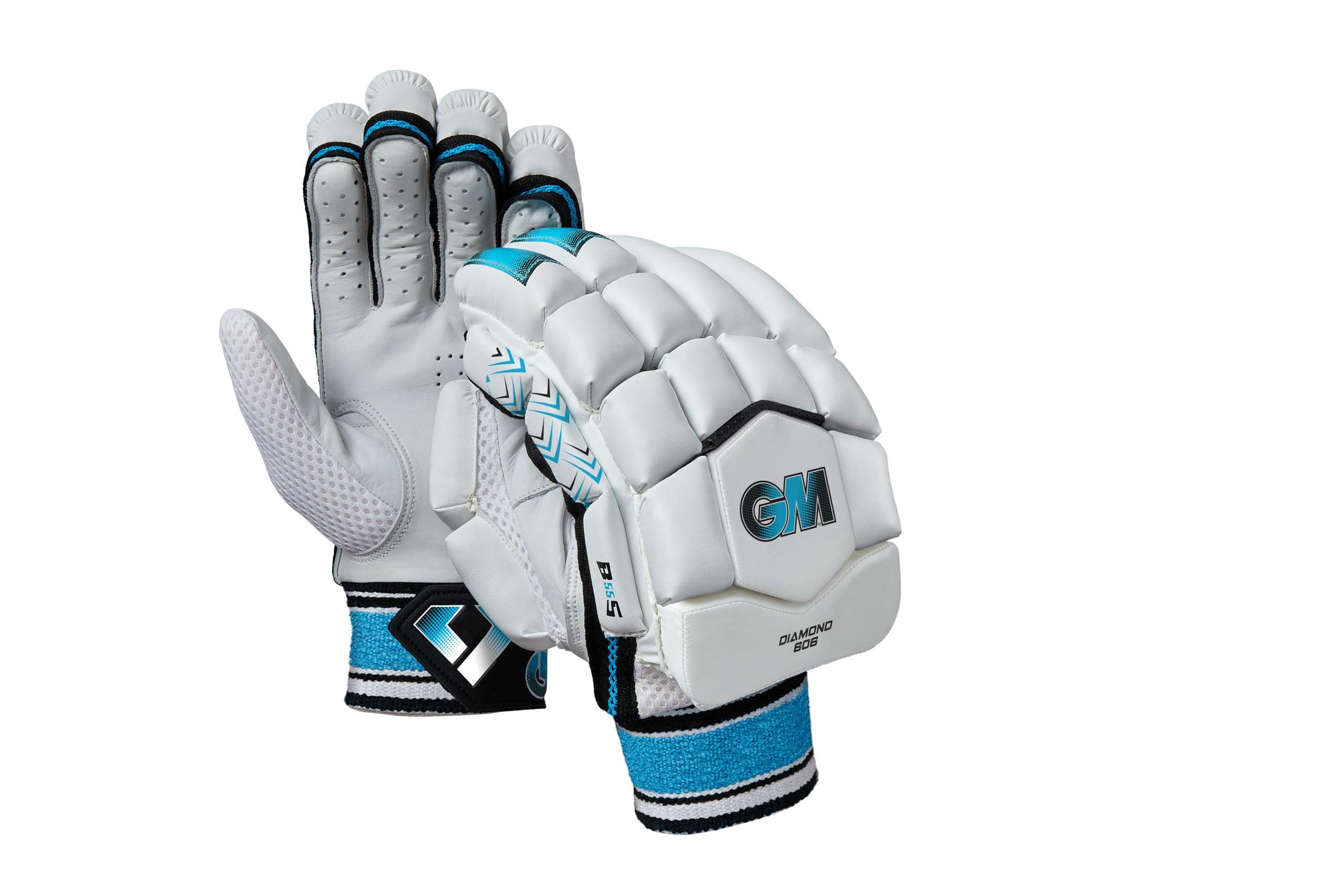 Gunn & Moore GM Cricket Batting Gloves | Ben Stokes Diamond 606 | Sleek Back of Hand Shape | Calf Leather Palm | Extra Small Adult Left Handed | 1 Pair | Approx 300 g per Pair