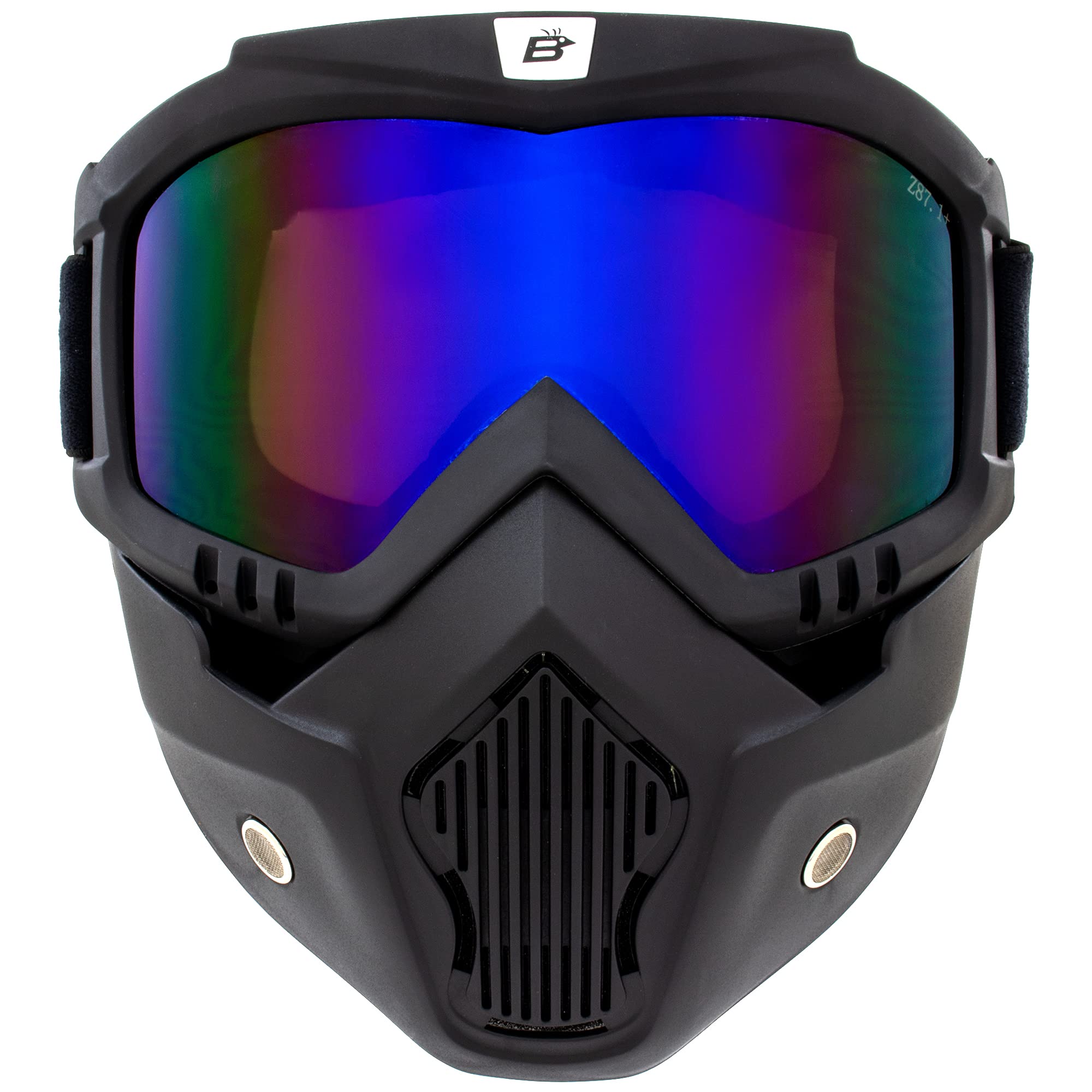 Birdz Eyewear Skylark Occhiali da motociclista rimovibile maschera nera lenti a specchio (specchio blu)