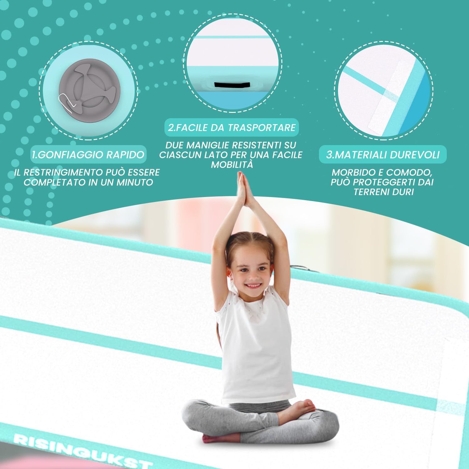 RISINGUKST Air Track Ginnastica Artistica 10/20cm Spessore, 3/4/5/6m materassino palestra con Pompa Elettrica per Casa