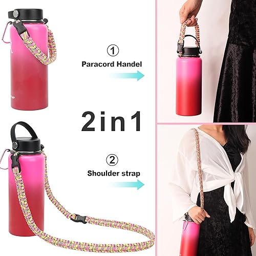 Miniatura 2 de Wongeto Correa de hombro con mango de paracaídas compatible con Hydro Flask correa de botellas de agua de boca ancha