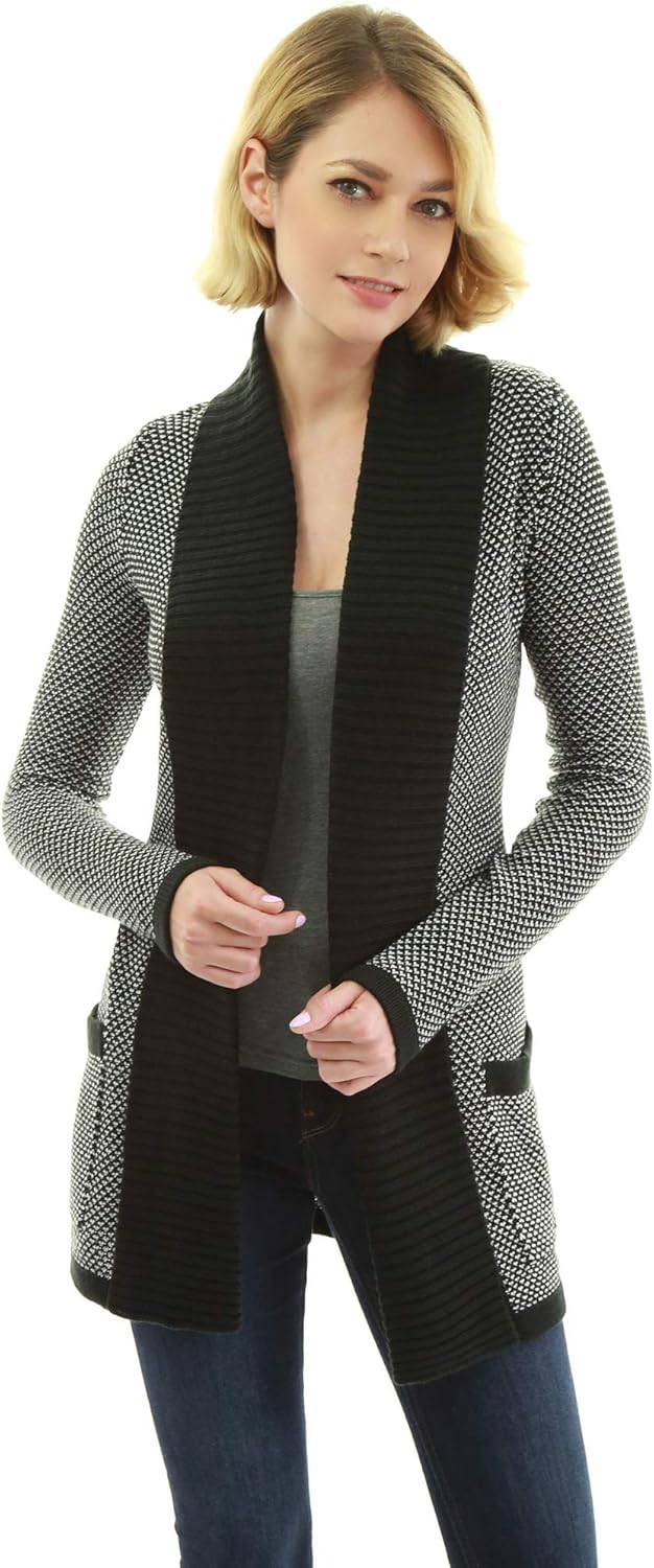 AmélieBoutik Women Open Front Long Sleeve Pocket Marled Sweater Cardigan