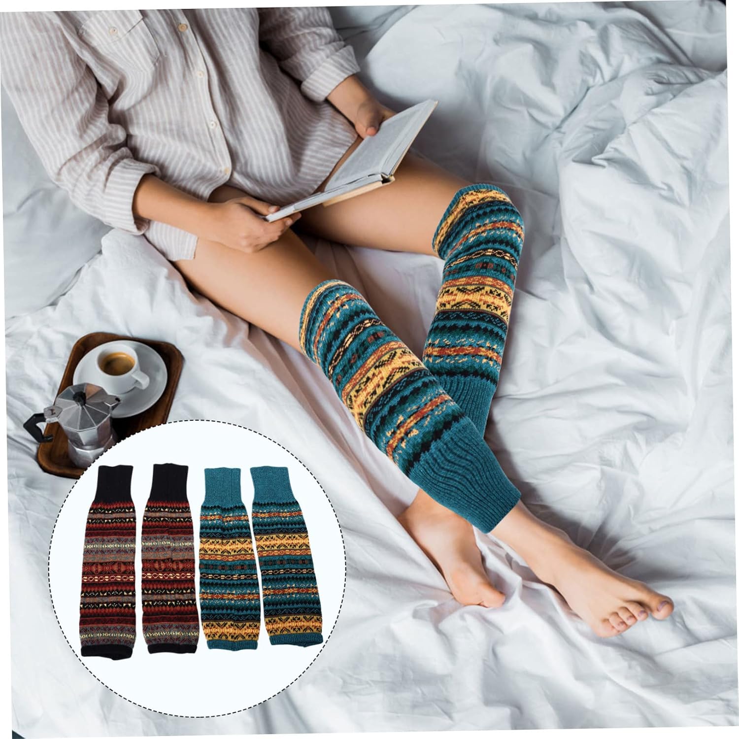 CALLARON 2pairs Unique Winter Women Leg Cover Thick Woolen Socks Pile Leg Warmers for Cold Weather
