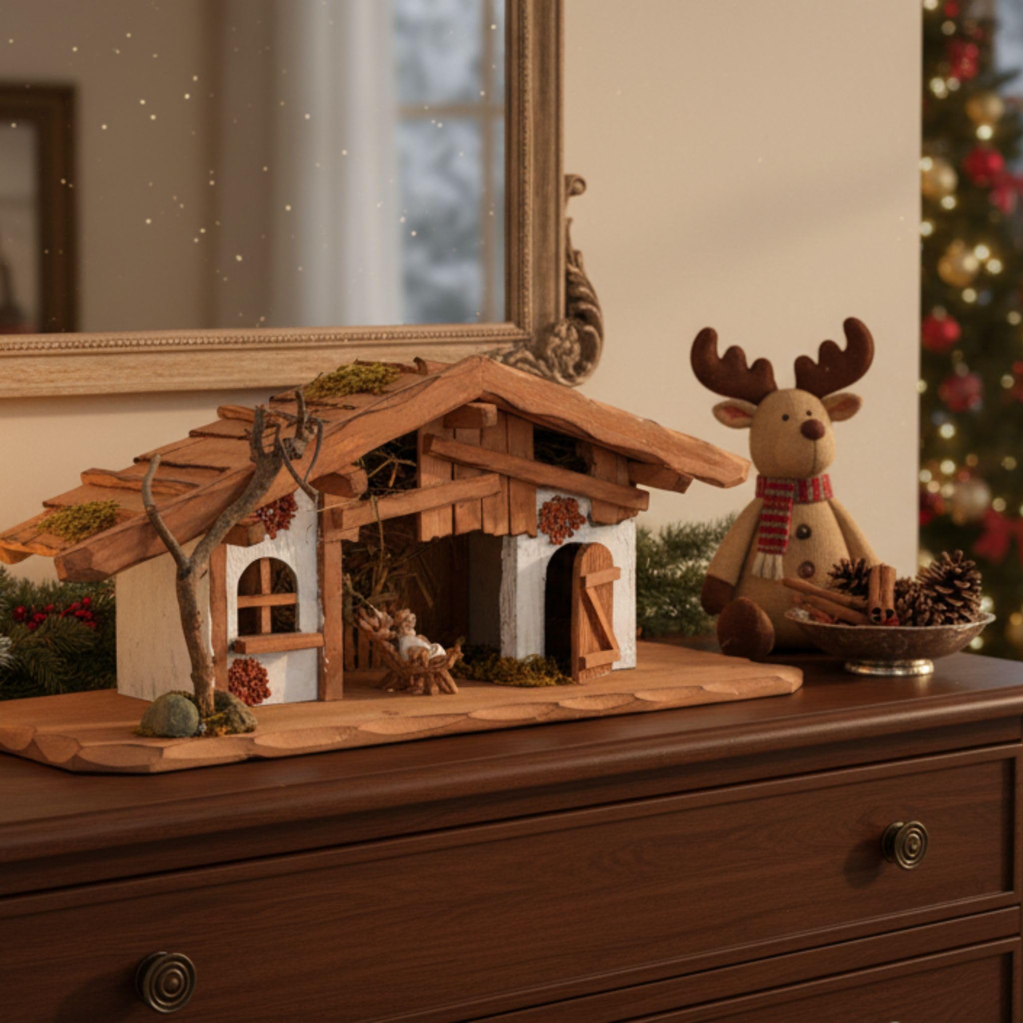 matches21 HOME & HOBBY XXL Weihnachts-Krippe 60 x 27 cm - Große Holz-Krippe als innen Fensterdeko Tisch-Krippe